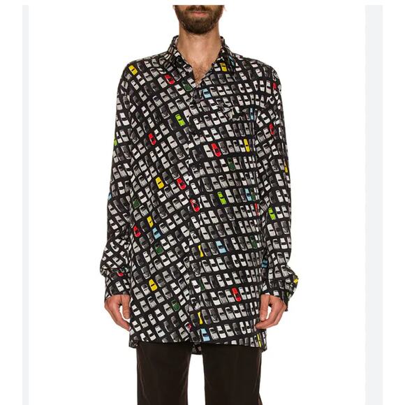 Bottega Veneta Black Car Print Long Sleeve Button Shirt Tunic 54 / L - Picture 1 of 14